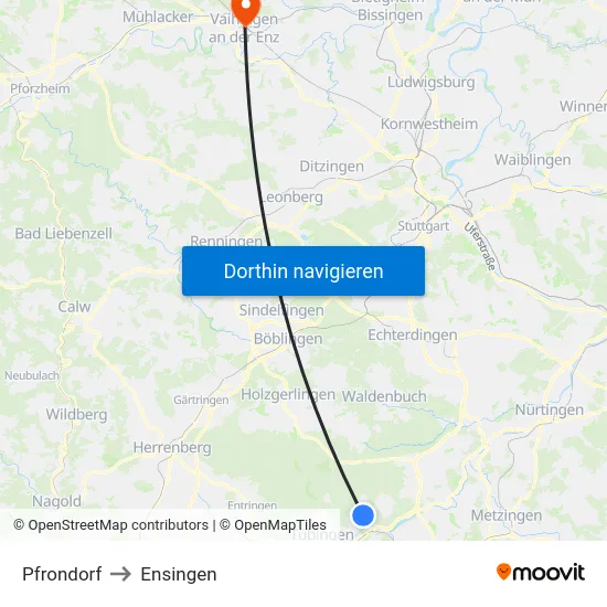 Pfrondorf to Ensingen map