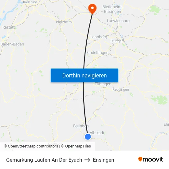 Gemarkung Laufen An Der Eyach to Ensingen map