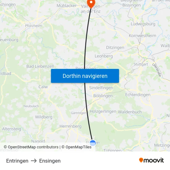 Entringen to Ensingen map