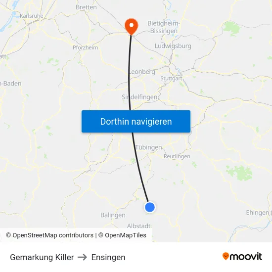 Gemarkung Killer to Ensingen map