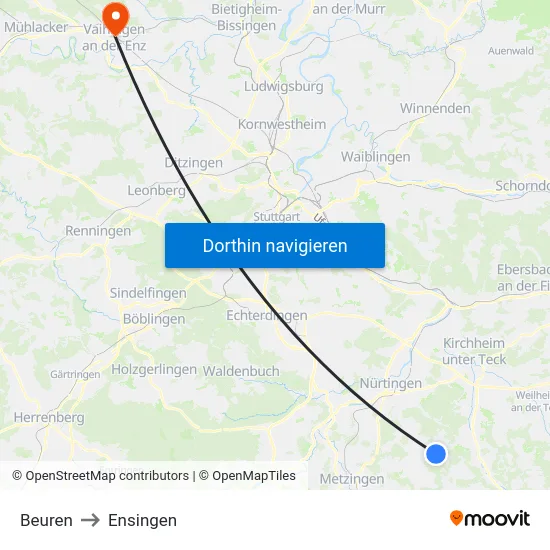 Beuren to Ensingen map
