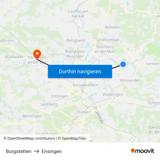 Burgstetten to Ensingen map