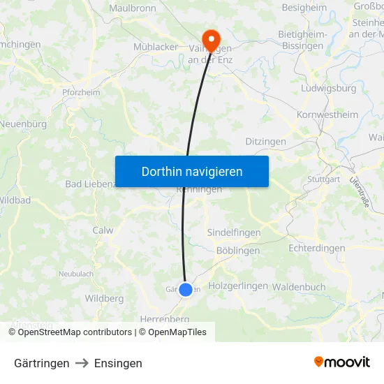 Gärtringen to Ensingen map