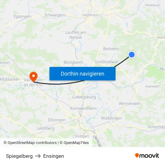 Spiegelberg to Ensingen map