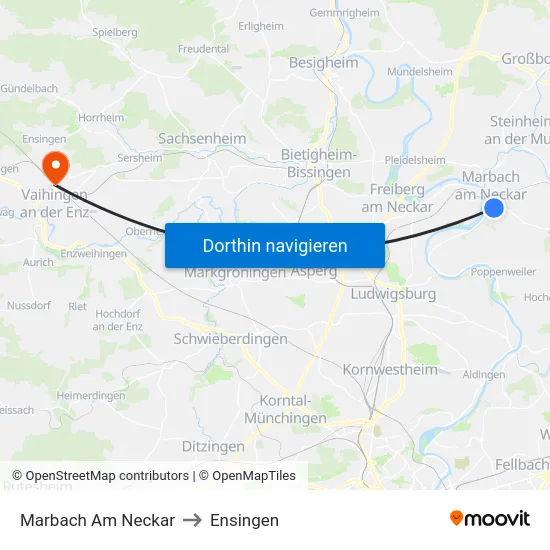 Marbach Am Neckar to Ensingen map