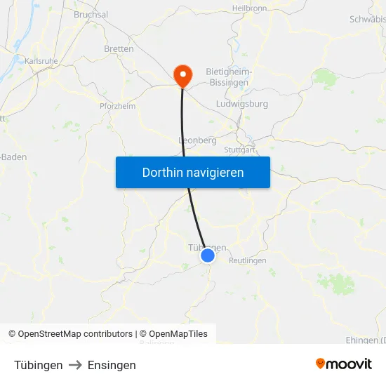 Tübingen to Ensingen map