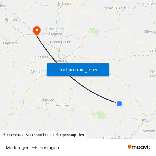 Merklingen to Ensingen map