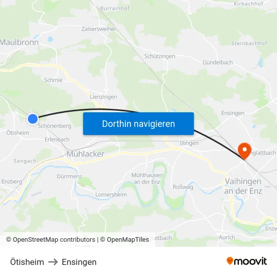 Ötisheim to Ensingen map