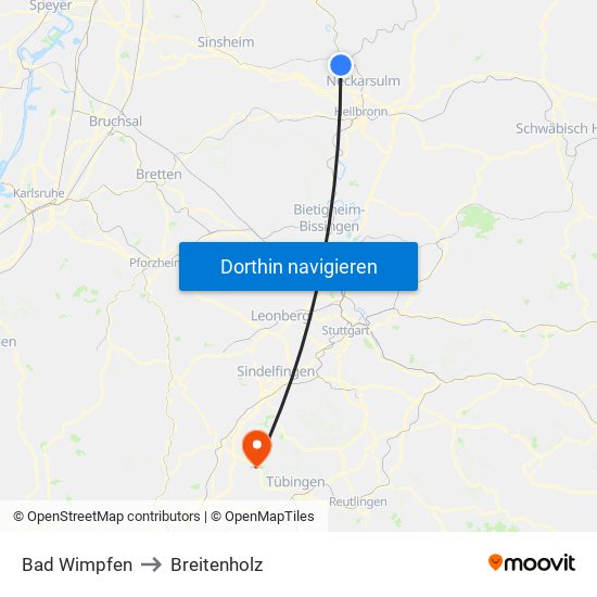 Bad Wimpfen to Breitenholz map