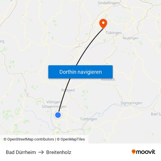 Bad Dürrheim to Breitenholz map