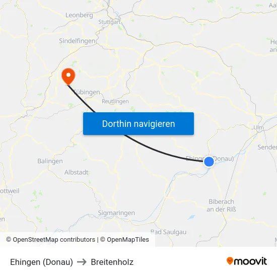 Ehingen (Donau) to Breitenholz map