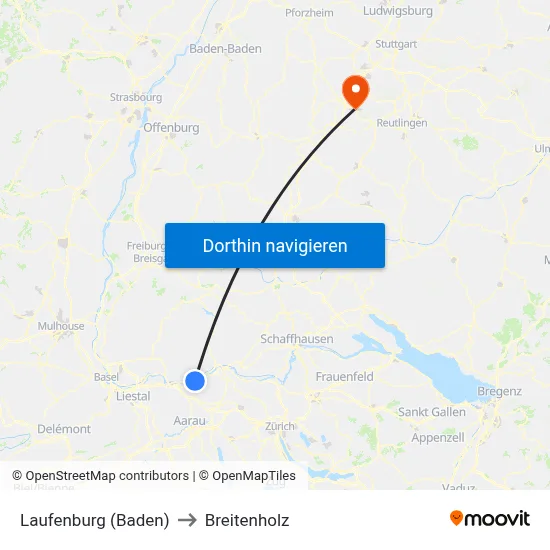 Laufenburg (Baden) to Breitenholz map