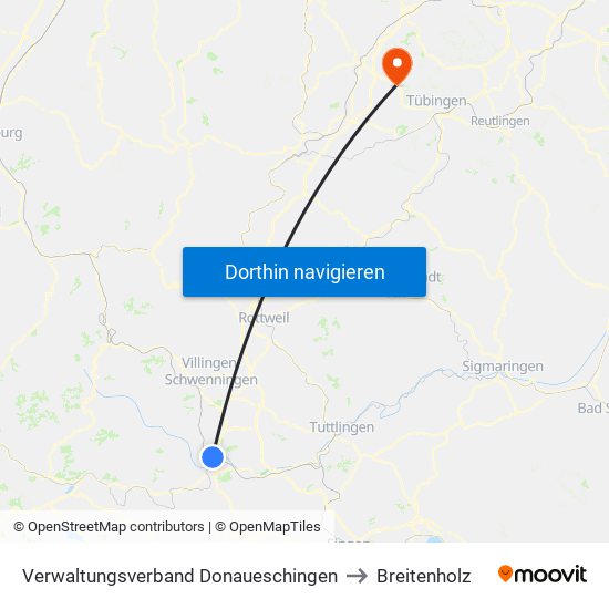 Verwaltungsverband Donaueschingen to Breitenholz map