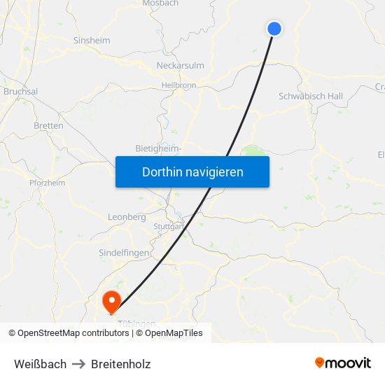 Weißbach to Breitenholz map