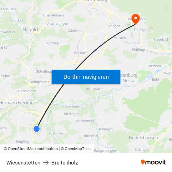 Wiesenstetten to Breitenholz map