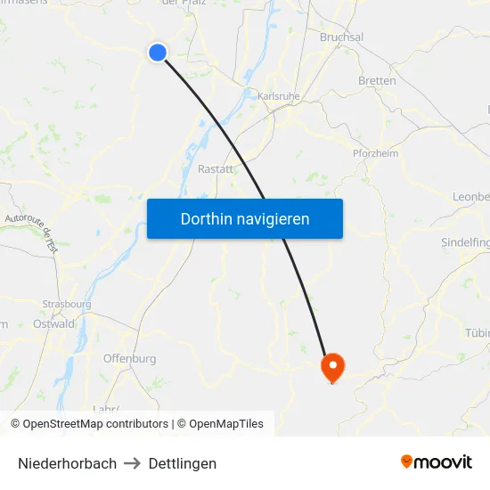 Niederhorbach to Dettlingen map