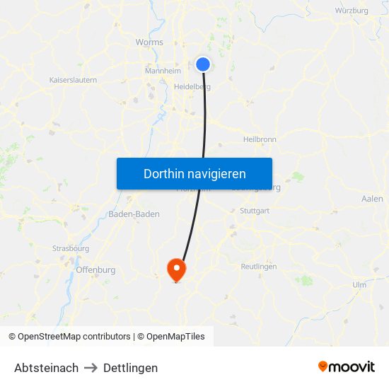 Abtsteinach to Dettlingen map