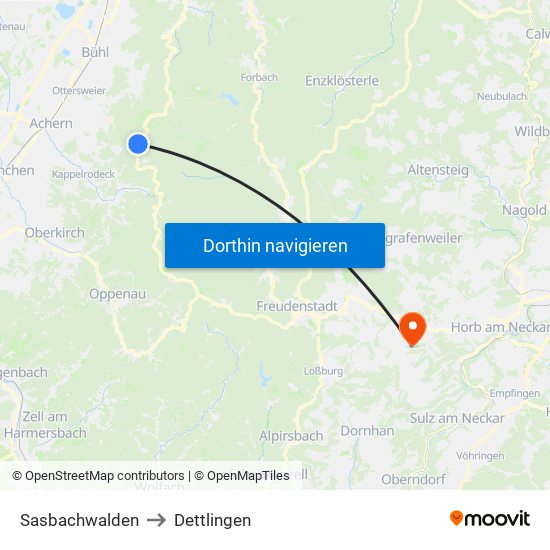 Sasbachwalden to Dettlingen map