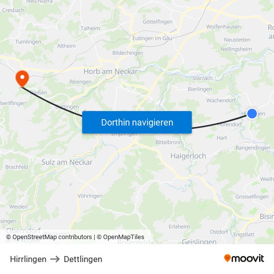 Hirrlingen to Dettlingen map