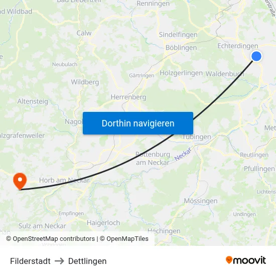 Filderstadt to Dettlingen map