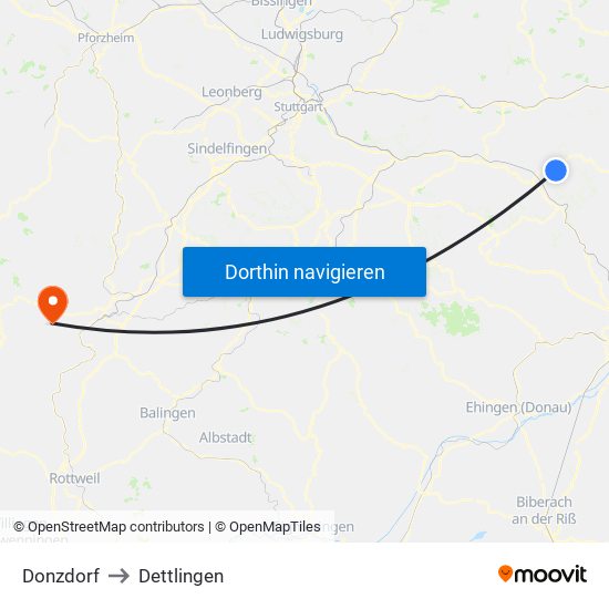 Donzdorf to Dettlingen map