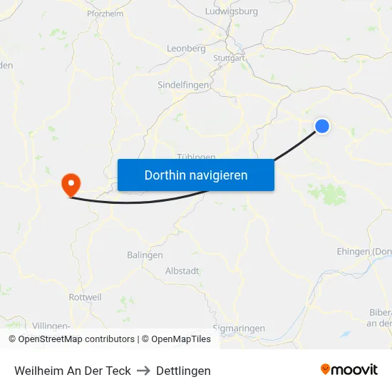 Weilheim An Der Teck to Dettlingen map