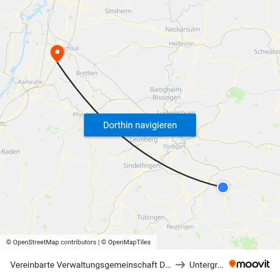 Vereinbarte Verwaltungsgemeinschaft Der Stadt Kirchheim Unter Teck to Untergrombach map