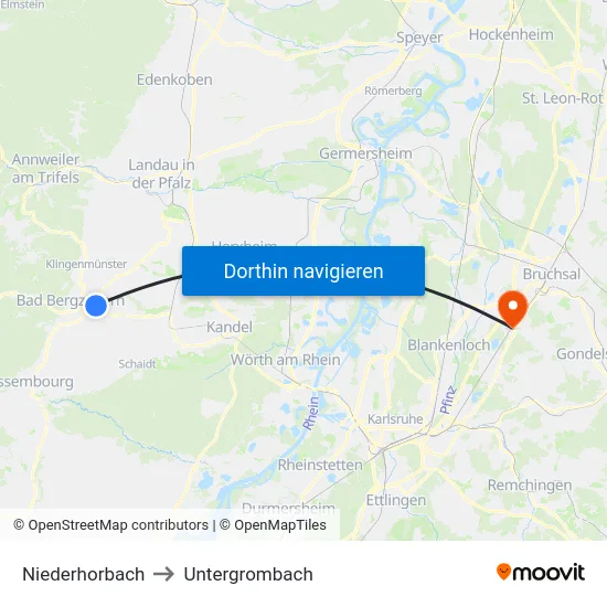 Niederhorbach to Untergrombach map