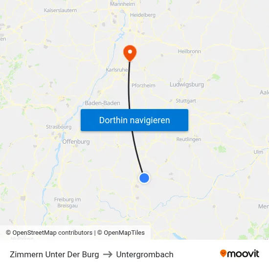 Zimmern Unter Der Burg to Untergrombach map