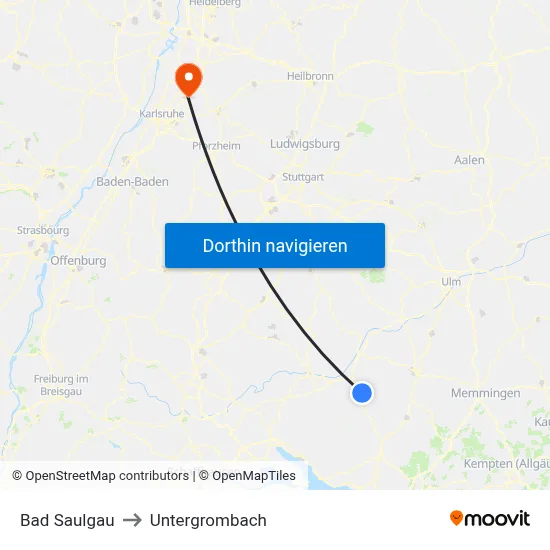 Bad Saulgau to Untergrombach map