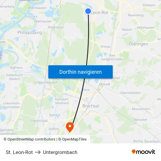 St. Leon-Rot to Untergrombach map