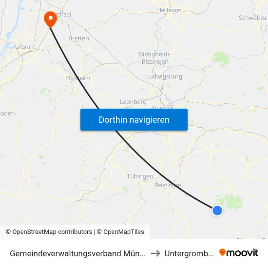 Gemeindeverwaltungsverband Münsingen to Untergrombach map