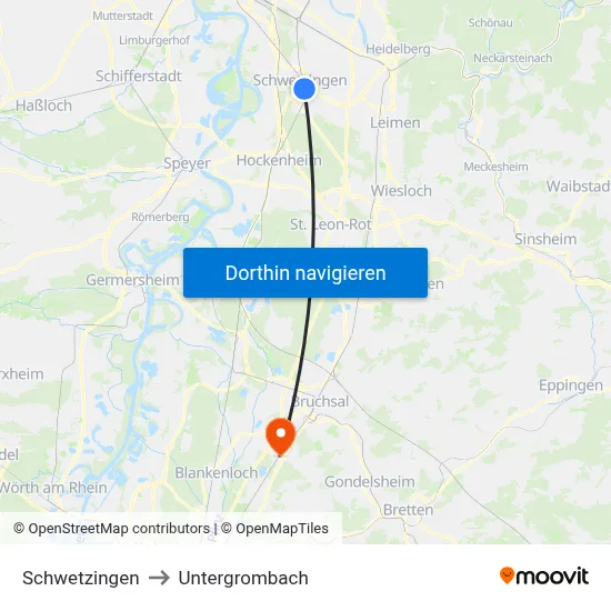 Schwetzingen to Untergrombach map