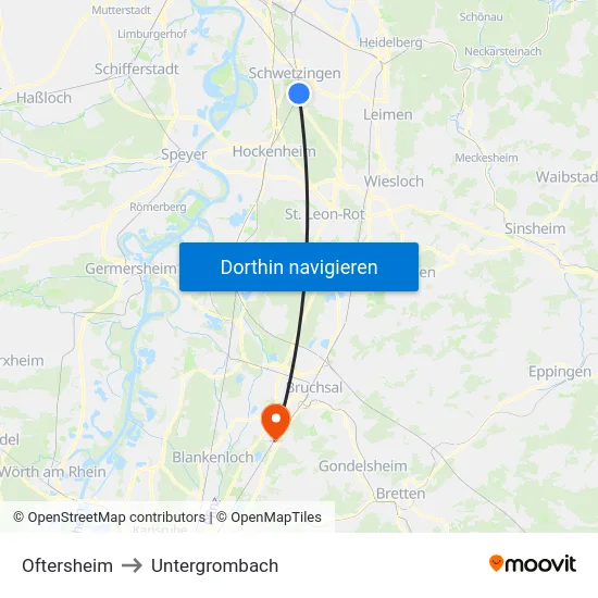 Oftersheim to Untergrombach map