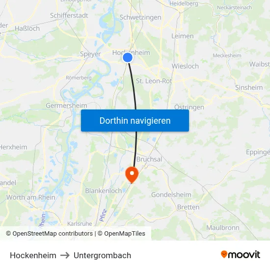 Hockenheim to Untergrombach map