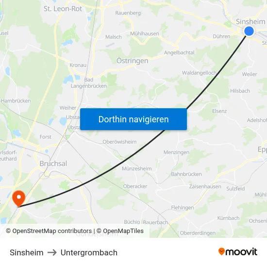 Sinsheim to Untergrombach map