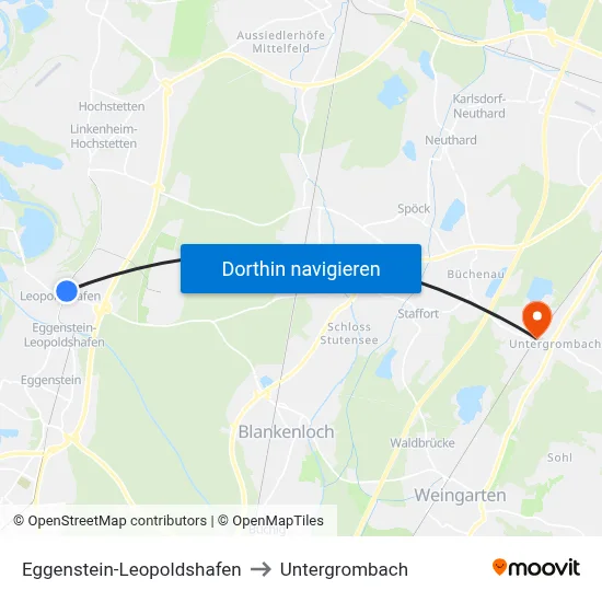 Eggenstein-Leopoldshafen to Untergrombach map