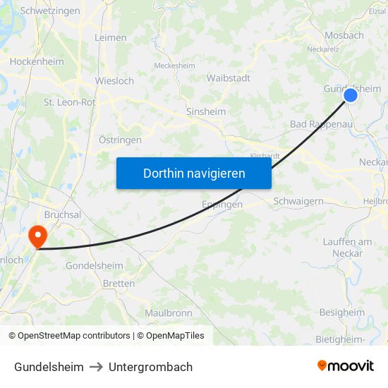 Gundelsheim to Untergrombach map
