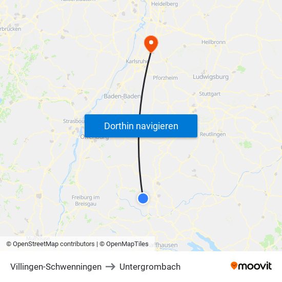 Villingen-Schwenningen to Untergrombach map