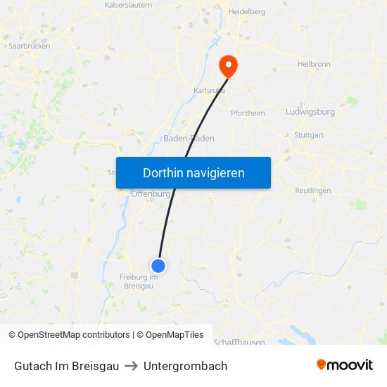 Gutach Im Breisgau to Untergrombach map