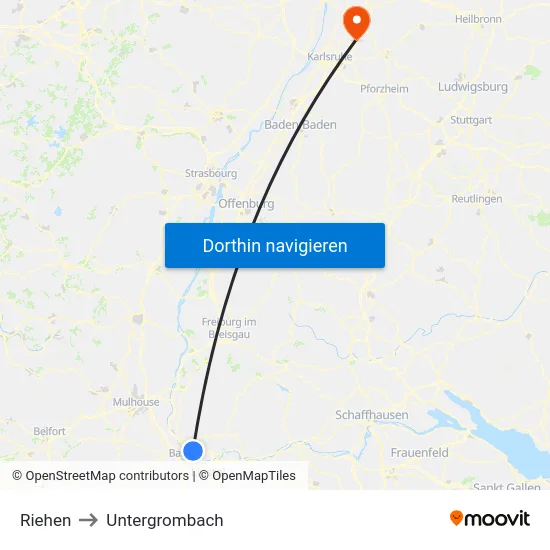 Riehen to Untergrombach map