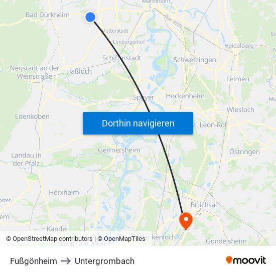 Fußgönheim to Untergrombach map