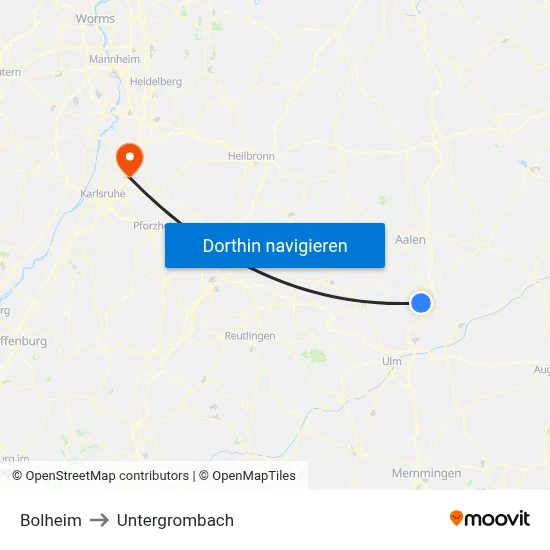 Bolheim to Untergrombach map