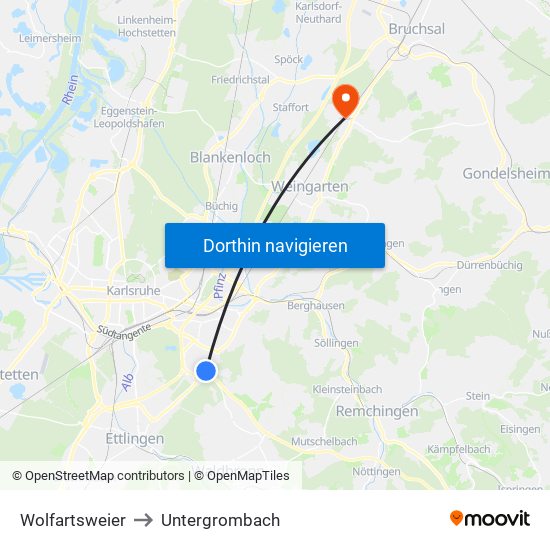 Wolfartsweier to Untergrombach map