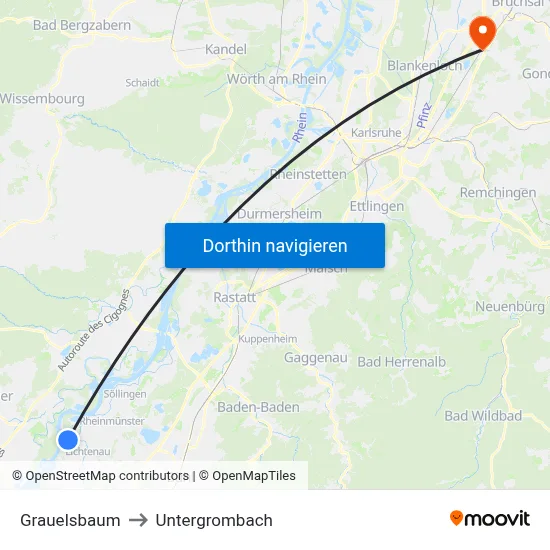 Grauelsbaum to Untergrombach map