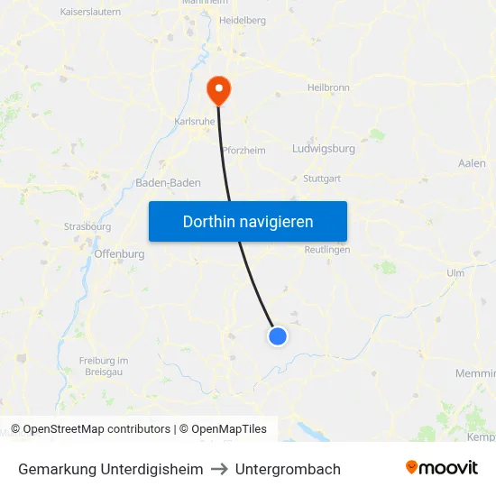 Gemarkung Unterdigisheim to Untergrombach map