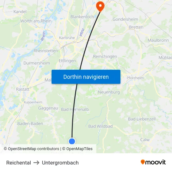 Reichental to Untergrombach map