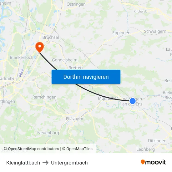 Kleinglattbach to Untergrombach map