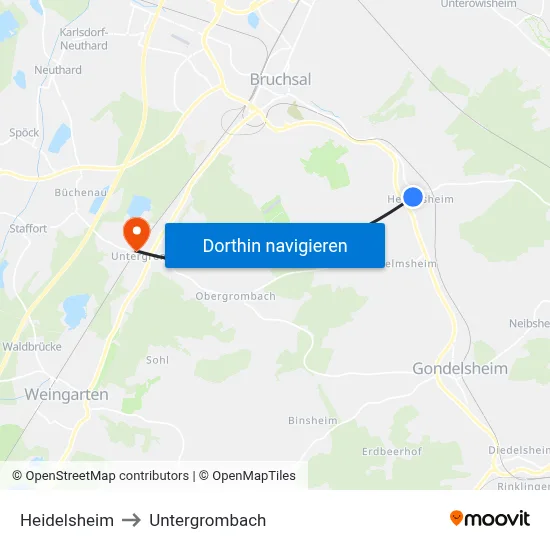 Heidelsheim to Untergrombach map