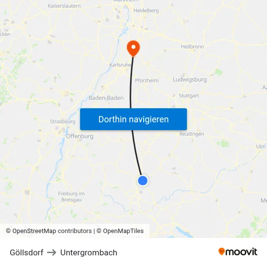 Göllsdorf to Untergrombach map
